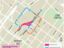 Road closures around 2nd/Hope Streets expected through 2020 as station construction continues.