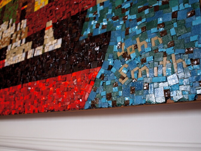 Next to a few oil tankers, on the bottom right is a small tile signature with the artist's name: John Smith