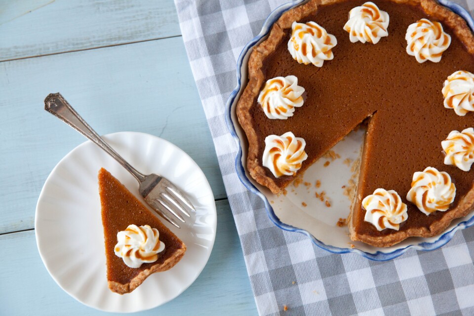 A slice of pumpkin pie. 