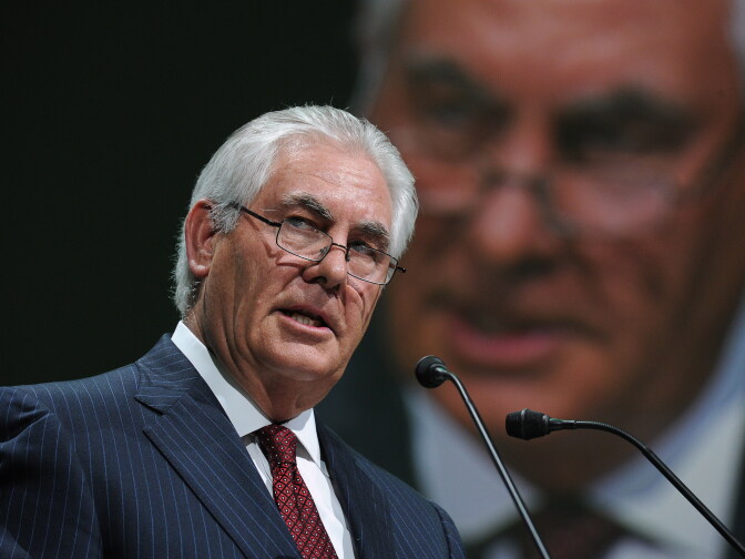 File: ExxonMobil Chairman and CEO Rex Tillerson addresses a keynote speech during the World Gas Conference in Paris on June 2, 2015.