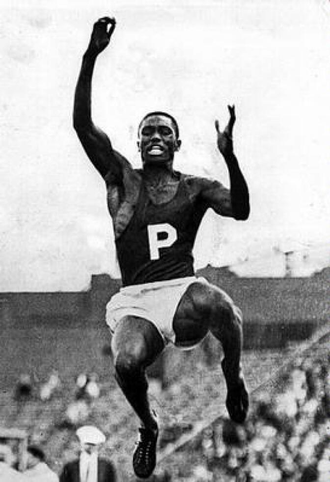 Mack Robinson, wearing the P for Pasadena