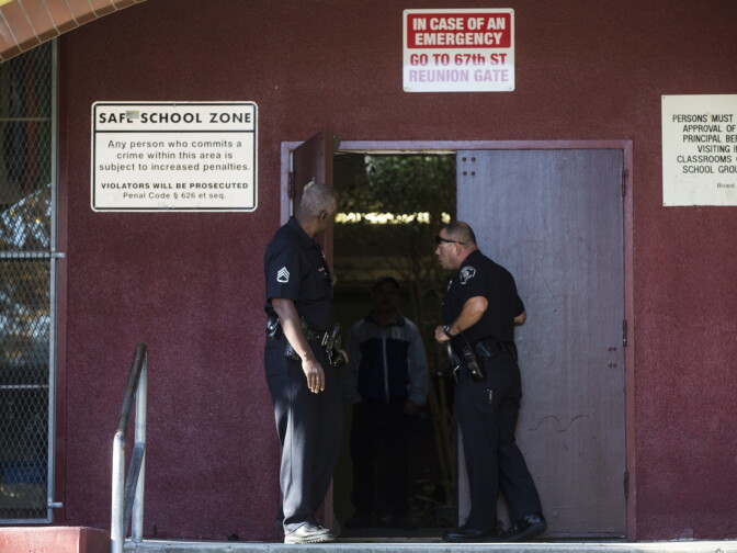 San Pascual Avenue Elementary School in Highland Park and all LAUSD schools are closed following Tuesday's threat of violence on Dec. 15, 2015.