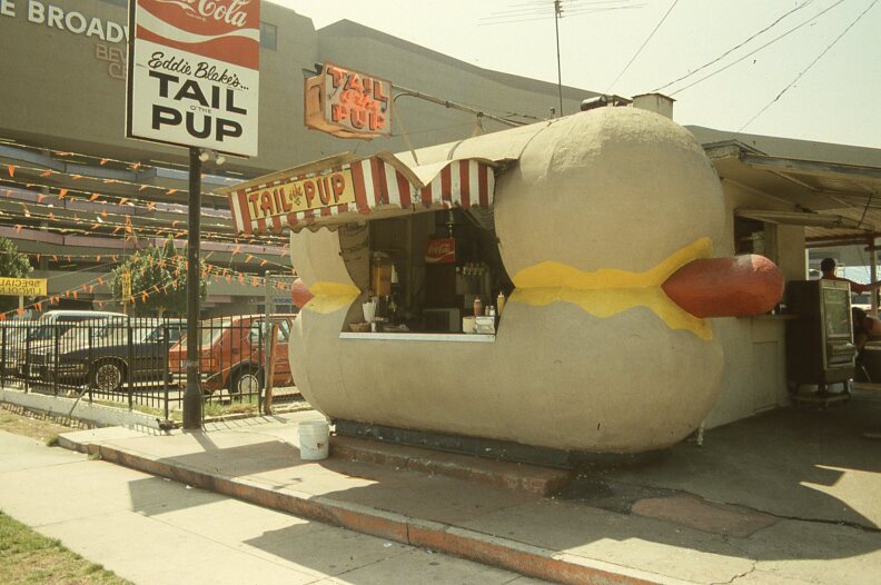 Tail of the Pup hot dog stand, near the Beverly Center, 4/7/1985