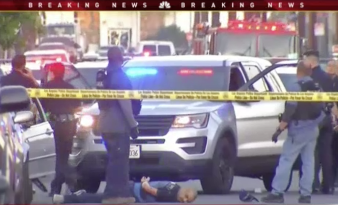 A robbery suspect was shot and killed by Los Angeles police after leading officers on a short pursuit.