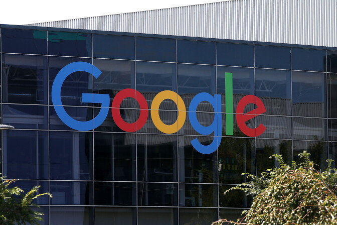 MOUNTAIN VIEW, CA - SEPTEMBER 02:  The new Google logo is displayed at the Google headquarters on September 2, 2015 in Mountain View, California.  Google has made the most dramatic change to their logo since 1999 and have replaced their signature serif font with a new typeface called Product Sans.  (Photo by Justin Sullivan/Getty Images)