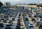 File: Traffic comes to a stand still on the northbound and the southbound lanes of the Interstate 405 freeway near Los Angeles International Airport.