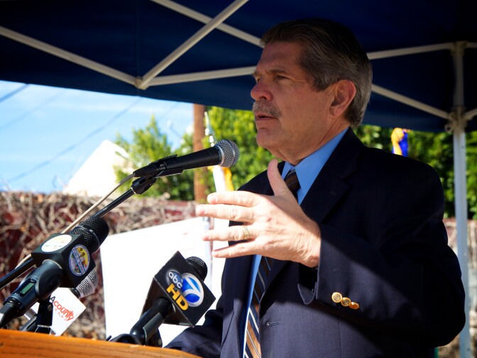 Supervisor Zev Yaroslavsky gives his speech before the groundbreaking ceremony.