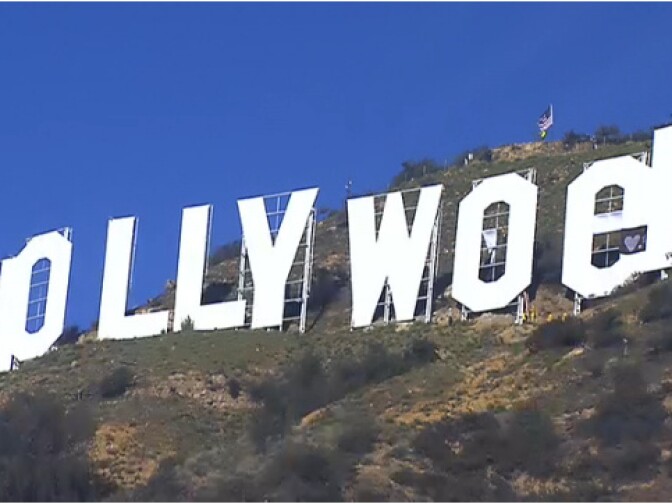 A screenshot from the Hollywood Sign Trust's live webcams showed the sign being restored after it was altered to read "Hollyweed" on Jan 1., 2017.