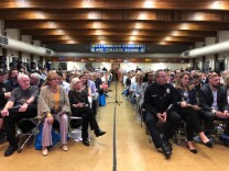 The auditorium at Westminster Elementary School in Venice was packed Wednesday night for a town hall on a proposed emergency shelter a few blocks away. 