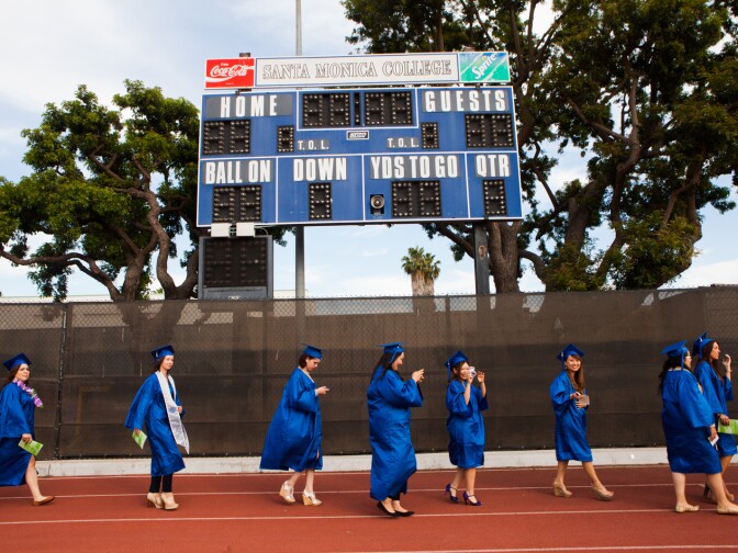 Students at Santa Monica college walk towards their graduation on June 11th, 2013.