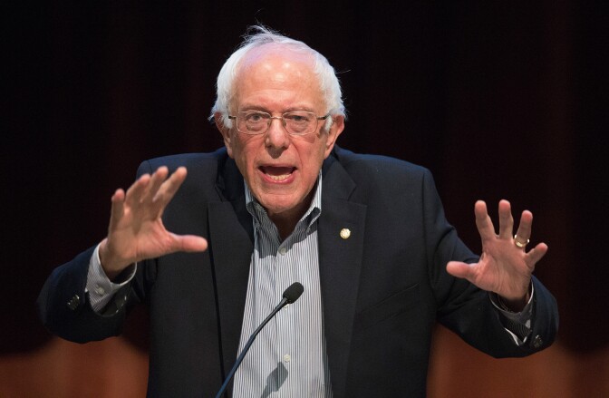 WEST DES MOINES, IA - JULY 24:  Democratic presidential candidate Senator Bernie Sanders (I-VT) speaks to guests at a town hall meeting at Valley High School on July 24, 2015 in West Des Moines, Iowa. The campaign stop was the last of three stops Sanders scheduled in Iowa today.  (Photo by Scott Olson/Getty Images)