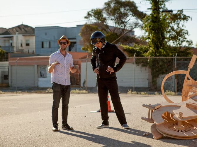 Yuval Sharon directs an actor playing Jameson on location at a Hopscotch rehearsal. 