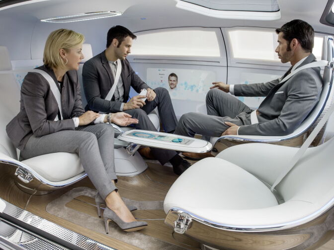 Mercedes-Benz F 015 Luxury in Motion
This futurist concept car, shown at CES 2015, features a pod-like interior with swivel seats and video screens in the doors.


