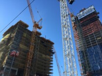 The $1 billion Metropolis project in downtown Los Angeles is funded by Greenland, a Chinese state-owned real estate behemoth. (Photo by Ben Bergman/KPCC )