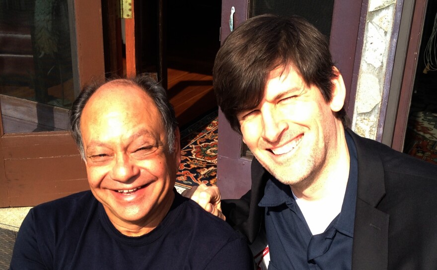 Malibu, January 31, 2012: Richard "Cheech" Marin, leading Chicano art advocate, and John Rabe, host of KPCC's Off-Ramp.