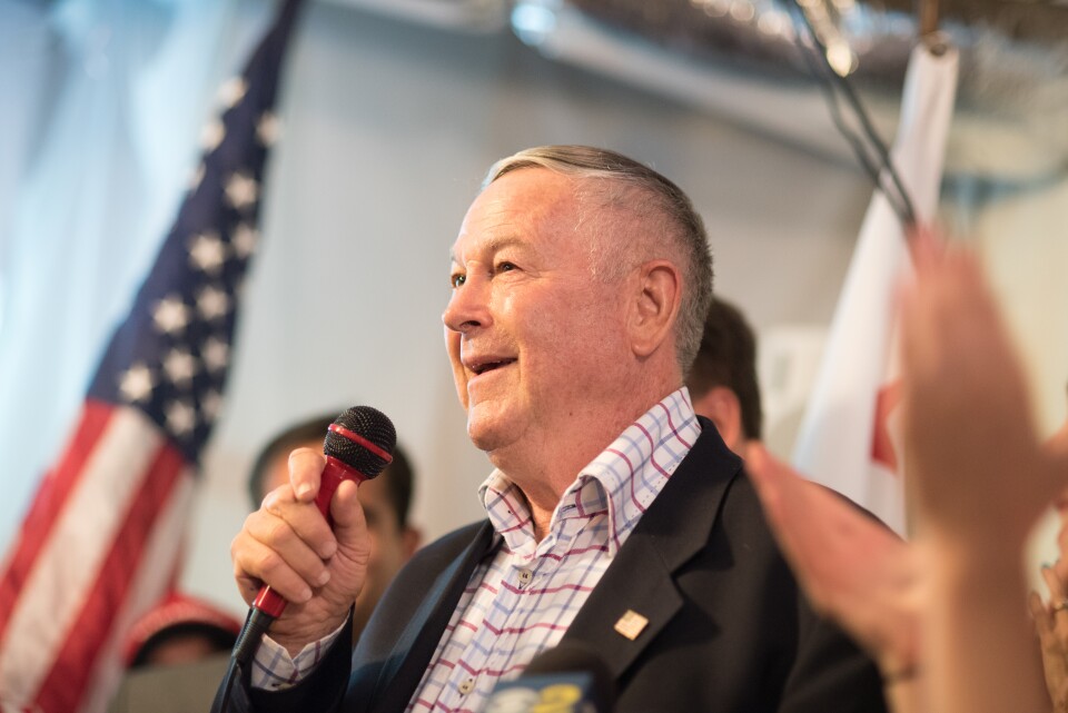 Rep. Dana Rohrabacher (R-Costa Mesa) addresses supporters at his primary election night party in Costa Mesa on June 5, 2018.