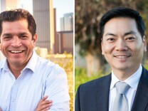 Democrats Jimmy Gomez, left, and Robert Ahn, right, were the clear front-runners following the special election for the 34th Congressional District on April 4.