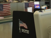 Voting booths at the Riverside County Registrar of Voters headquarters. 