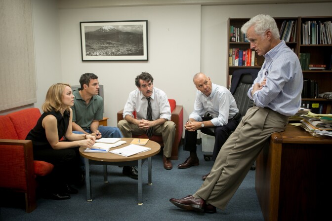 Rachel McAdams, Mark Ruffalo, Brian d’Arcy, Michael Keaton and John Slattery in "Spotlight."