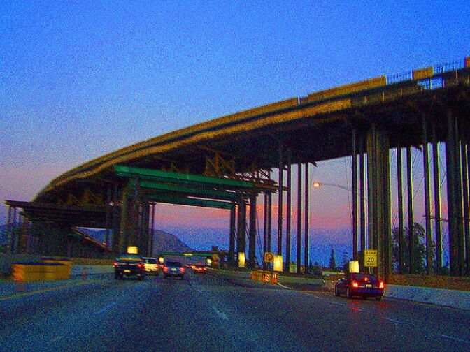 File: The 60/91/215 interchage in Riverside, California.
