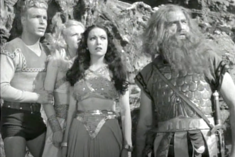 Four members of the cast of 'Flash Gordon' are seen in costume in this screenshot from the 1936 serial.