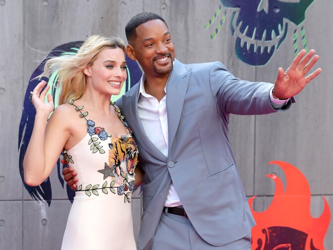 Margot Robbie and Will Smith attend the European Premiere of "Suicide Squad" at the Odeon Leicester Square on August 3, 2016 in London, England. 