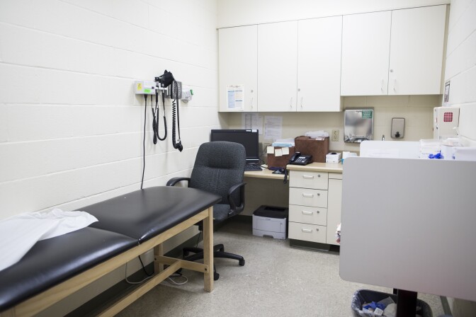 A medical exam room at the U.S. Immigration and Customs Enforcement's Detention Facility in Adelanto sits empty on Friday, Sept. 2, 2016. In 2011, during its first year of operation under GEO, monitors found that medical officials were not conducting health appraisals of detainees as required and that staff did not have the proper training.