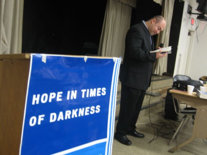 Randy Jurado Ertll reads from his memoir "Hope in Times of Darkness, a Salvadoran American Experience" at Le Conte Middle School in East Hollywood.