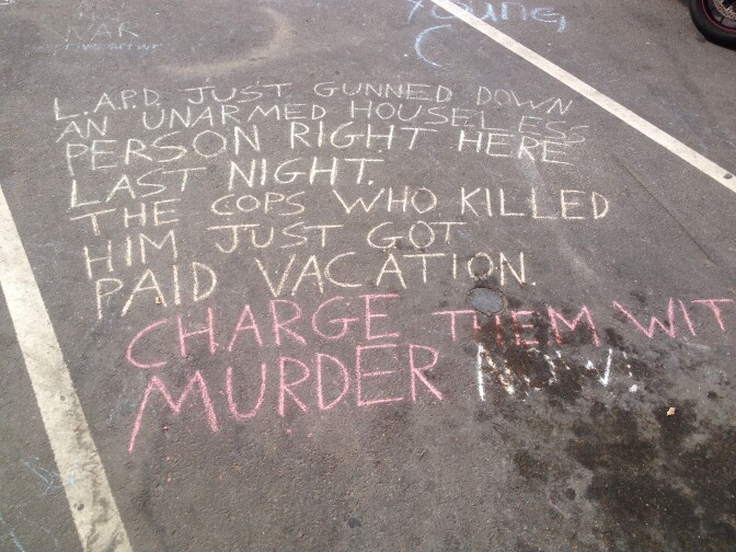 Chalk drawings near where an LAPD officer fatally shot Brendon Glenn, who was unarmed, on May 5, 2015.