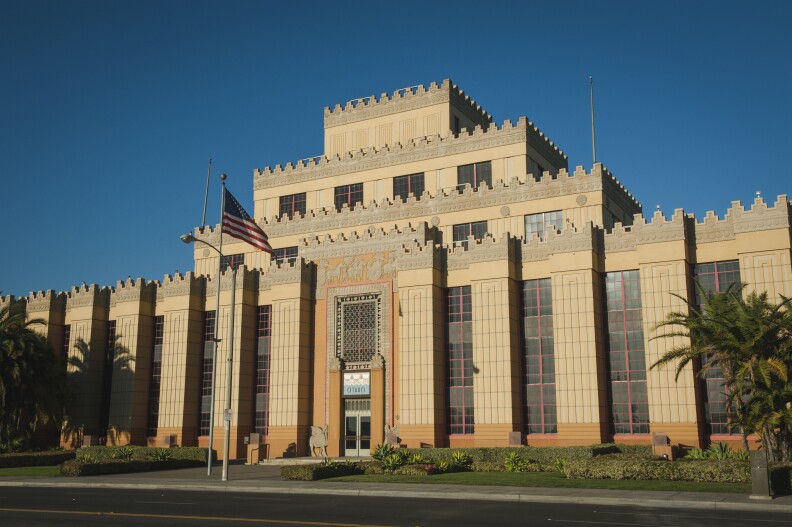 The facade of the Citadel Outlets in Commerce, California is modeled after an Assyrian palace. The building was originally a tire and rubber factory.   