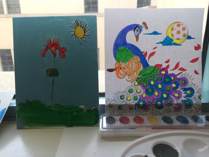 Rosanna said she has never painted before. Since coming to the hospital, she and her son have both made art using watercolors and acrylics. 