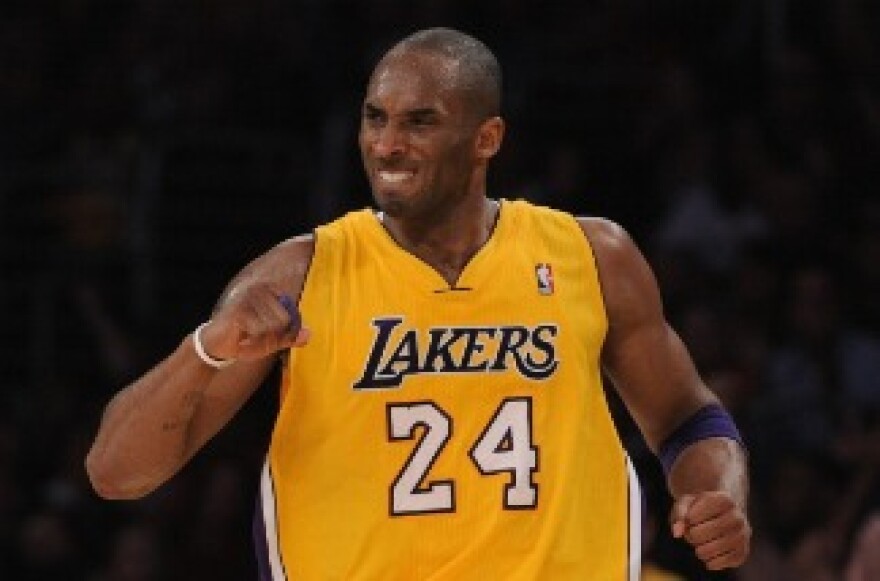 Kobe Bryant celebrates his basket during a win.