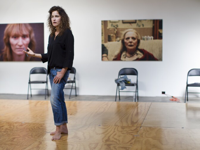 Joan Scheckel leads during the final day of her three-day filmmaking lab inside her Hollywood studio on Sunday, May 3, 2015.