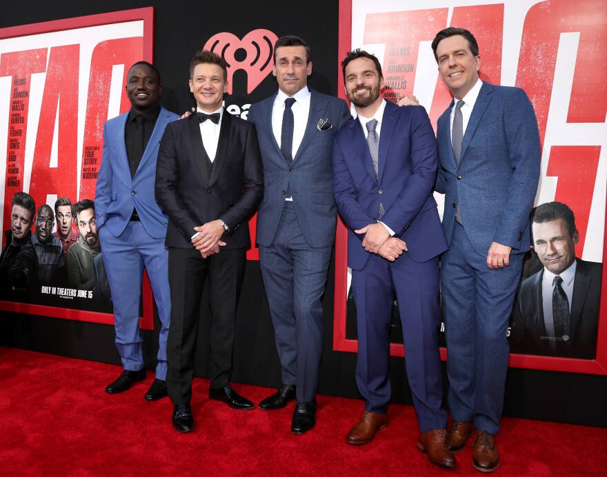 WESTWOOD, CA - JUNE 07:  Hannibal Buress, Jeremy Renner, Jon Hamm, Jake Johnson and Ed Helms attend the Premiere Of Warner Bros. Pictures And New Line Cinema's "Tag" at Regency Village Theatre on June 7, 2018 in Westwood, California.  (Photo by Jerritt Clark/Getty Images)