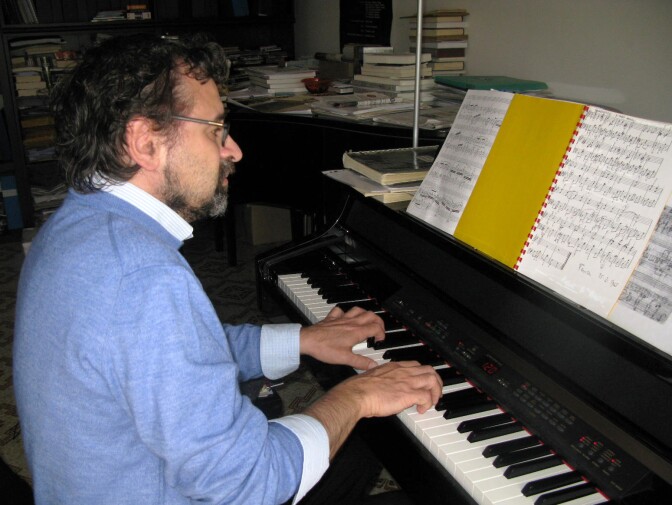 Italian musicologist Francesco Lotoro is on a decades-long mission to find and resurrect music composed by prisoners at camps before and during World War II. Here, he plays music in his home in Barletta, southern Italy.
