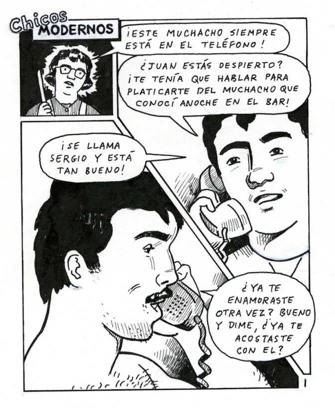 A panel from the comic "Chicos Modernos." It was commissioned by health officials in LA County as a way to educate the public about safer sex.