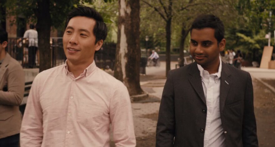 Kelvin Yu, left, with actor Aziz Ansari on the Netflix series, "Masters of None." 