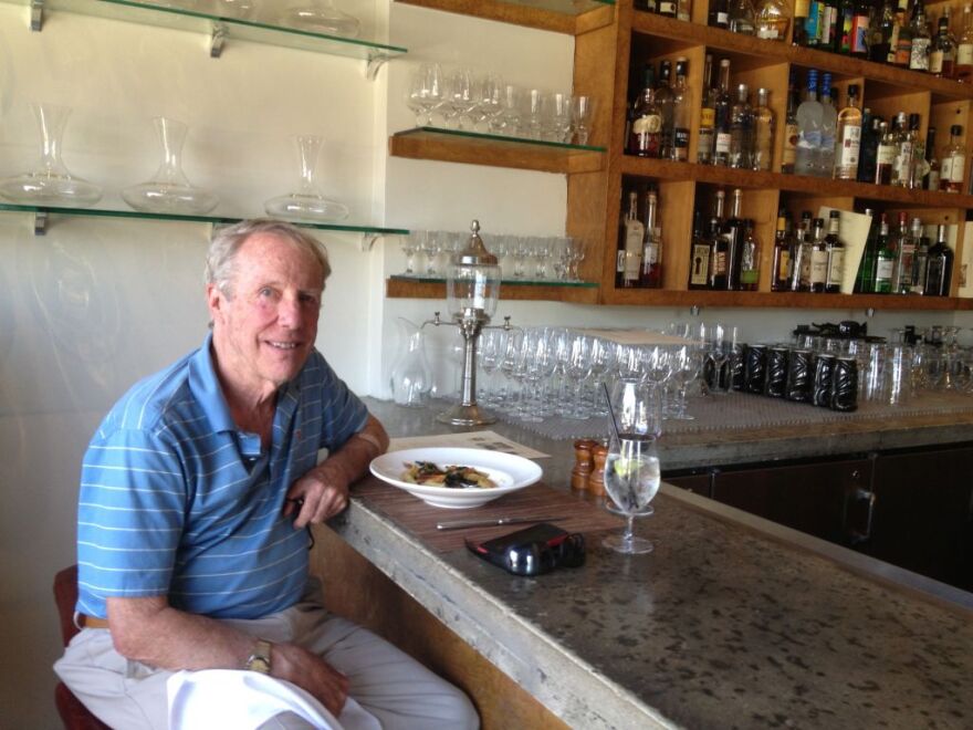 Russ Keely has been coming to Campanile for about two decades. He sits at the corner of the bar Sunday with the remains of his plate of Trenne, a specially cooked pasta with Bolognese and kale. Keely lives in Hancock Park and has an office nearby; he'll walk over for lunch a few times during the week.
