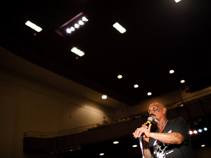 Pastor Philip Aguilar, of Anaheim's Set Free Church, calls for more training and oversight of local police officers during the August 8, 2012 special City Council Meeting.