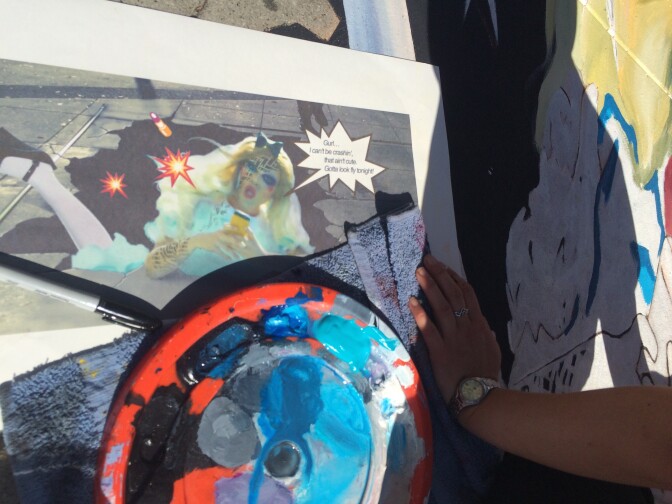 West Hollywood enlisted We Talk Chalk to make a 3D street painting of this image. It's one piece of a campaign by the city to better educate pedestrians when crossing the road.