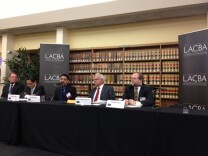 A panel of legal experts discuss Sergio Garcia's case before the State Supreme Court at the LA Law Library.