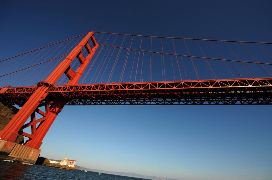 The Golden Gate Bridge is pictured from the Pacific Ocean on October 24, 2008. 