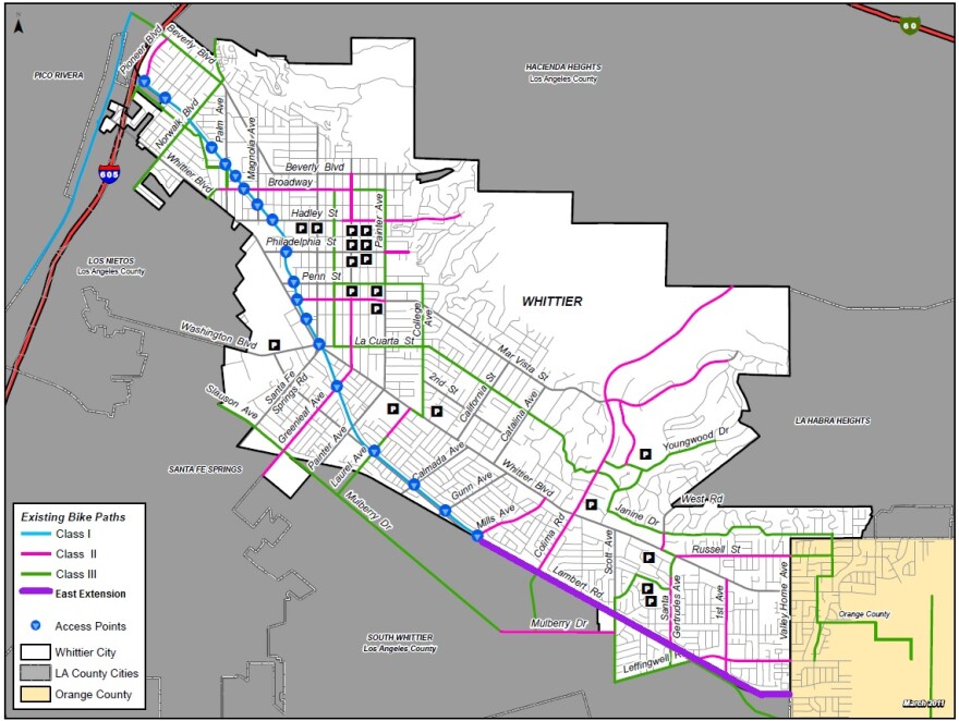 The proposed trail extension is shown in purple.