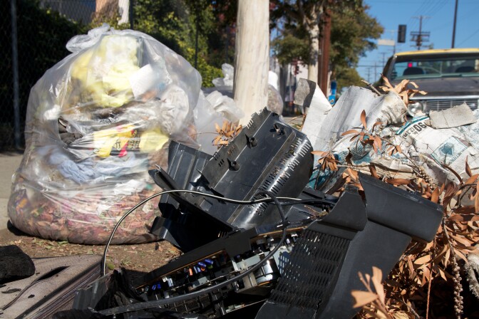 Trash left behind at the police station that volunteers collected.