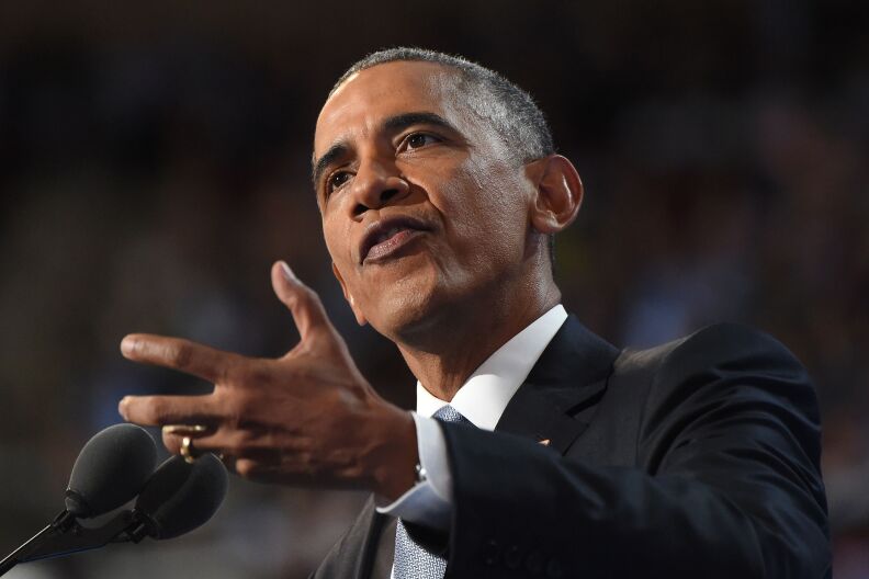 File: US President Barack Obama speaks during the third night of the Democratic National Convention at the Wells Fargo Center in Philadelphia, Pennsylvania.
