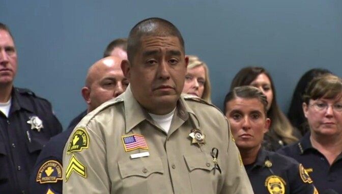 Some of the first responders to the scene of last week's mass shooting in San Bernardino spoke about the experience Tuesday at the San Bernardino Police Department. Among them was Jorge Lozano, whose words of comfort to a woman and small child were caught on cellphone video. 