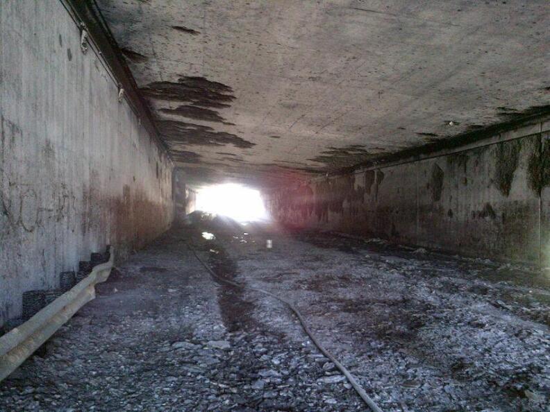 The tunnel where a tanker caught fire Saturday, July 13, 2013.