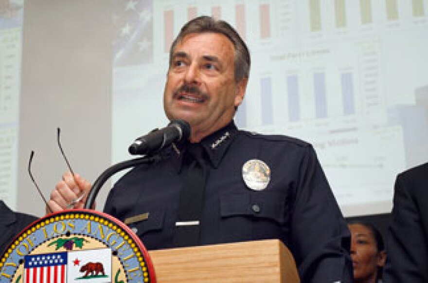File photo: Los Angeles Police Chief Charlie Beck announces the 2009 crime statistics for Los Angeles on January 6, 2010 in Los Angeles, California.
