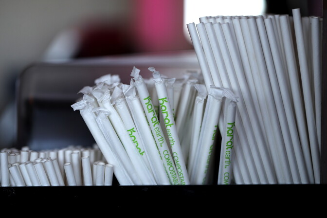 SAN FRANCISCO, CA - JUNE 21:  Paper straws sit on the bar at Fog Harbor Fish House on June 21, 2018 in San Francisco, California. San Francisco, Oakland and Berkeley are all considering bans on plastic straws but are facing the difficult challenge of finding suppliers that make paper straws. Aardvark Straws, one of a few paper straw manufacturers in the United States, has seen a 5000 percent surge in sales over the past two years and currently is about two months behind on production.  (Photo by Justin Sullivan/Getty Images)