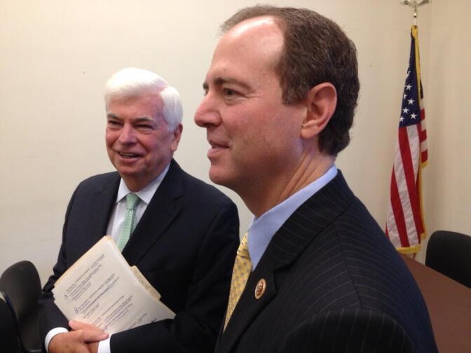 Former Sen. Chris Dodd, who now heads the Motion Picture Association of America, and Rep. Adam Schiff (D-Glendale) talk movies on Capitol Hill.